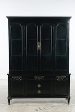 Load image into Gallery viewer, Rare Black Glass China Cabinet with Brass Hardware