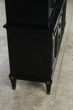 Load image into Gallery viewer, Rare Black Glass China Cabinet with Brass Hardware