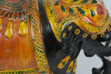 Load image into Gallery viewer, Hand Painted Indian Elephant Figurine Black Orange Yellow Ceremonial Decor 11 Inch