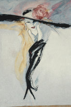 Load image into Gallery viewer, Richard Ely Black Gloves Tapestry Fine Art Textile Lady With Hat 42x52