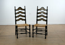 Load image into Gallery viewer, Pair of Black Hitchcock-Style Ladder-Back Chairs with Rush Seats