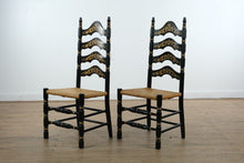 Load image into Gallery viewer, Pair of Black Hitchcock-Style Ladder-Back Chairs with Rush Seats