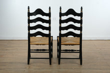 Load image into Gallery viewer, Pair of Black Hitchcock-Style Ladder-Back Chairs with Rush Seats