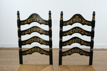 Load image into Gallery viewer, Pair of Black Hitchcock-Style Ladder-Back Chairs with Rush Seats