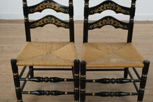 Load image into Gallery viewer, Pair of Black Hitchcock-Style Ladder-Back Chairs with Rush Seats