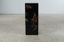 Load image into Gallery viewer, Vintage Asian Black Lacquer Pedestal Stand Gold Landscape Chinoiserie 30 Inch