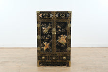 Load image into Gallery viewer, Chinese Black Lacquer Cabinet with Raised Figural Panels