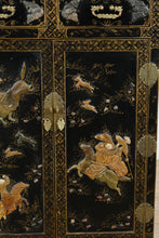 Load image into Gallery viewer, Chinese Black Lacquer Cabinet with Raised Figural Panels