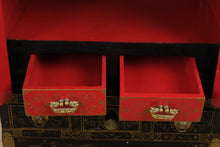 Load image into Gallery viewer, Chinese Black Lacquer Cabinet with Raised Figural Panels