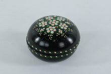 Load image into Gallery viewer, Black Lacquer Floral Trinket Box – Hand-Painted Daisy Motif, Round Decorative Box, 4” Diameter
