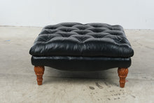 Load image into Gallery viewer, Black Leather Tufted Oversized Ottoman with Carved Wood Legs