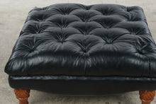Load image into Gallery viewer, Black Leather Tufted Oversized Ottoman with Carved Wood Legs