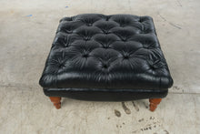 Load image into Gallery viewer, Black Leather Tufted Oversized Ottoman with Carved Wood Legs