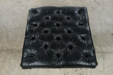 Load image into Gallery viewer, Black Leather Tufted Oversized Ottoman with Carved Wood Legs
