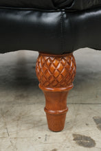 Load image into Gallery viewer, Black Leather Tufted Oversized Ottoman with Carved Wood Legs