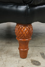 Load image into Gallery viewer, Black Leather Tufted Oversized Ottoman with Carved Wood Legs