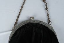 Load image into Gallery viewer, Vintage Black Velvet Evening Purse Silver Tone Frame Chain Handle Pink Lining