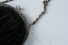 Load image into Gallery viewer, Vintage Black Velvet Evening Purse Silver Tone Frame Chain Handle Pink Lining
