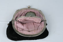 Load image into Gallery viewer, Vintage Black Velvet Evening Purse Silver Tone Frame Chain Handle Pink Lining