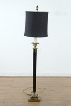 Load image into Gallery viewer, Brass & Black Column Floor Lamp with Drum Shade – Classic Mid-Century Elegance