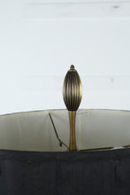 Load image into Gallery viewer, Brass & Black Column Floor Lamp with Drum Shade – Classic Mid-Century Elegance