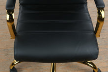 Load image into Gallery viewer, Whitney Ergonomic Upholstered Mid-Back Swivel Office Chair in Black with Gold Base
