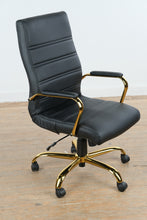 Load image into Gallery viewer, Whitney Ergonomic Upholstered Mid-Back Swivel Office Chair in Black with Gold Base