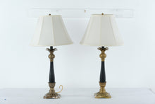 Load image into Gallery viewer, Pair of Pineapple Brass & Black Table Lamps – 30" Tall Classic Elegance with Pleated Shades