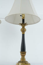 Load image into Gallery viewer, Pair of Pineapple Brass & Black Table Lamps – 30" Tall Classic Elegance with Pleated Shades