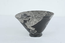 Load image into Gallery viewer, Mia Tyson Black White Sgraffito Pottery Bowl Woman Fish Studio Art Ceramic 10 Inch