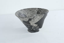 Load image into Gallery viewer, Mia Tyson Black White Sgraffito Pottery Bowl Woman Fish Studio Art Ceramic 10 Inch