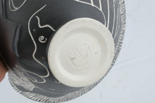 Load image into Gallery viewer, Mia Tyson Black White Sgraffito Pottery Bowl Woman Fish Studio Art Ceramic 10 Inch