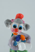 Load image into Gallery viewer, Hand-Blown Art Glass Clown Figurine with Colorful Drum – Vibrant Circus Miniature on Green Base