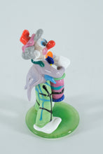 Load image into Gallery viewer, Hand-Blown Art Glass Clown Figurine with Colorful Drum – Vibrant Circus Miniature on Green Base