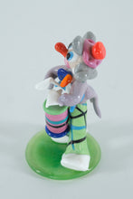 Load image into Gallery viewer, Hand-Blown Art Glass Clown Figurine with Colorful Drum – Vibrant Circus Miniature on Green Base