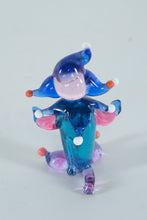 Load image into Gallery viewer, Hand-Blown Art Glass Jester Figurine – Blue & Pink Miniature Clown with Whimsical Points