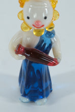 Load image into Gallery viewer, Hand-Blown Art Glass Clown Figurine with Blue Robe & Red Prop – Tall Circus-Inspired Miniature