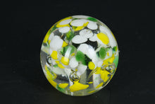 Load image into Gallery viewer, Hand-Blown Art Glass Sphere Paperweight – Yellow, White & Green Millefiori Style