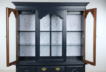 Load image into Gallery viewer, Vintage American of Martinsville Navy Blue China Cabinet with Botanical Backing – 80 Inches