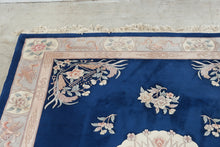 Load image into Gallery viewer, Chinese Aubusson Style Wool Area Rug 8 x 10 Blue Floral Medallion Hand Tufted