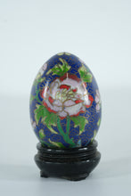 Load image into Gallery viewer, Cloisonné Egg with Peony Blossom Design – Hand-Enameled Floral Art on Stand (2" x 3")