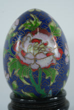 Load image into Gallery viewer, Cloisonné Egg with Peony Blossom Design – Hand-Enameled Floral Art on Stand (2" x 3")