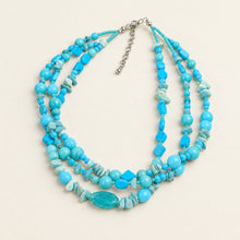 Load image into Gallery viewer, Turquoise Blue Three Strand Beaded Statement Necklace Boho Southwestern Style