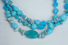 Load image into Gallery viewer, Turquoise Blue Three Strand Beaded Statement Necklace Boho Southwestern Style