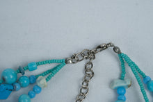 Load image into Gallery viewer, Turquoise Blue Three Strand Beaded Statement Necklace Boho Southwestern Style