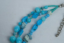 Load image into Gallery viewer, Turquoise Blue Three Strand Beaded Statement Necklace Boho Southwestern Style