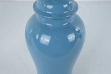 Load image into Gallery viewer, Sky Blue Ceramic Temple Jar Table Lamp Brass Accents Coastal Chinoiserie