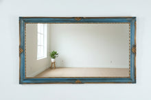 Load image into Gallery viewer, Large Rubbed Blue and Gold Wall Mirror – Elegant Distressed Finish