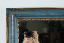 Load image into Gallery viewer, Large Rubbed Blue and Gold Wall Mirror – Elegant Distressed Finish