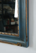 Load image into Gallery viewer, Large Rubbed Blue and Gold Wall Mirror – Elegant Distressed Finish